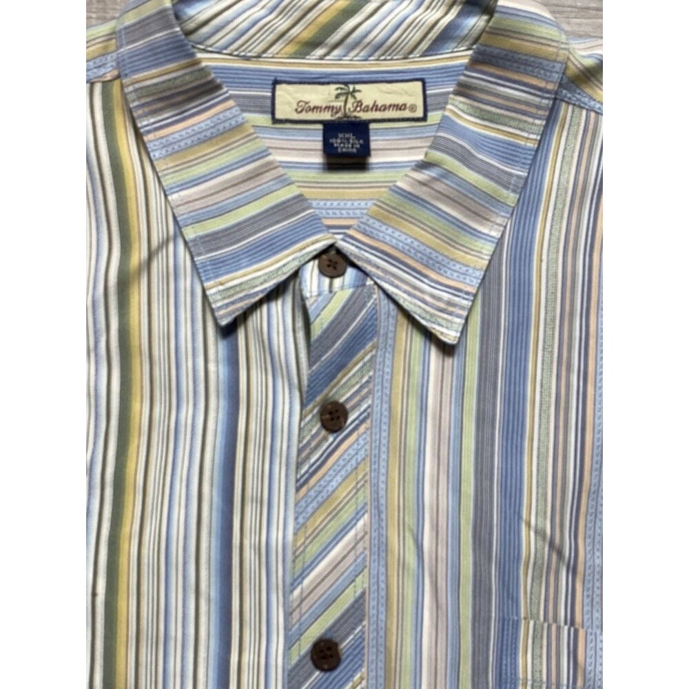 Tommy Bahama Mens Long Sleeve  Button Up Silk Shirt Size XXL 2XL Pastel Stripes